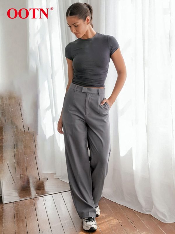 Pantalones elegantes de cintura alta para mujer