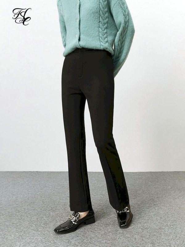 Pantalones gruesos negros de cintura alta para mujer