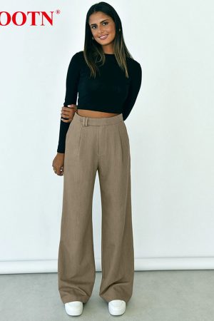 Pantalones largos de cintura alta para mujer