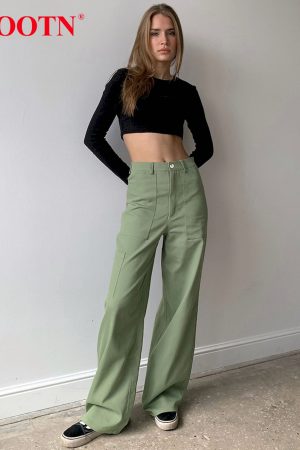 Pantalones largos de cintura media para mujer
