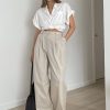 Pantalones largos plisados de algodón para mujer