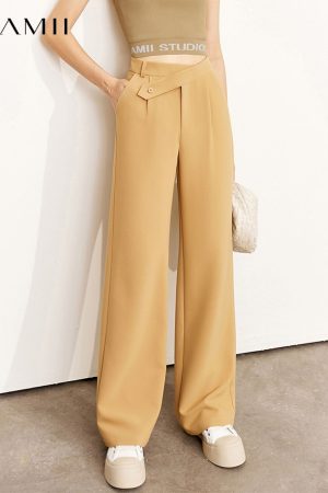 Pantalones minimalistas de cintura alta para mujer