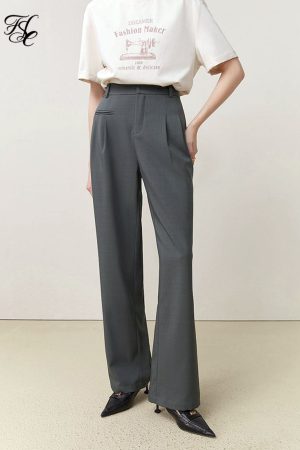 Pantalones rectos asimétricos de cintura alta para mujer