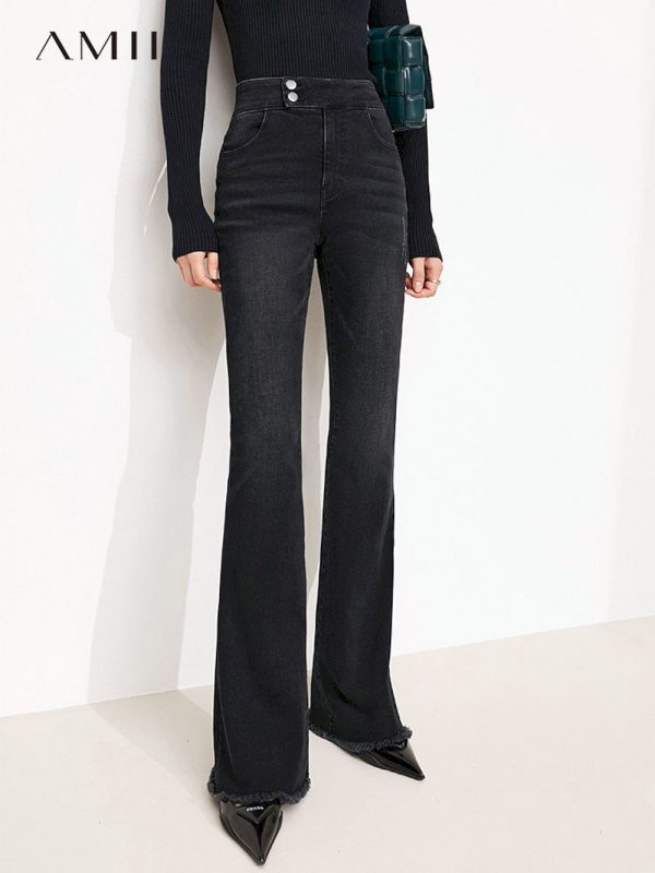 Pantalones vaqueros minimalistas de vellón negro para mujer