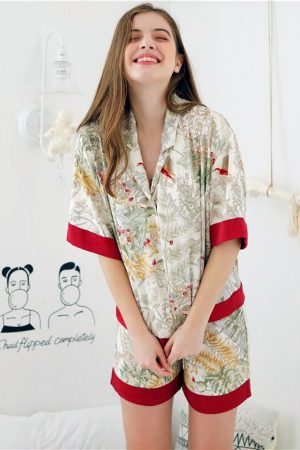 Pijama de algodón con estampado floral para mujer