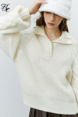 Suéteres con cuello de polo blanco para mujer