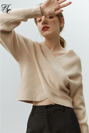 Suéteres con cuello en v cruzado para mujer