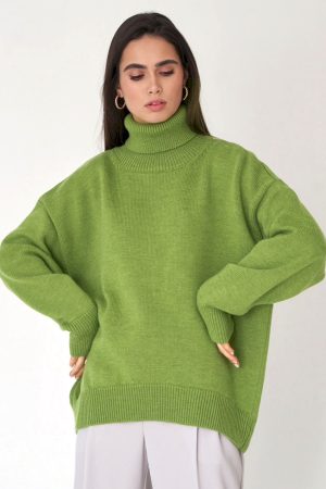 Suéteres de cuello alto verde elegante para mujer