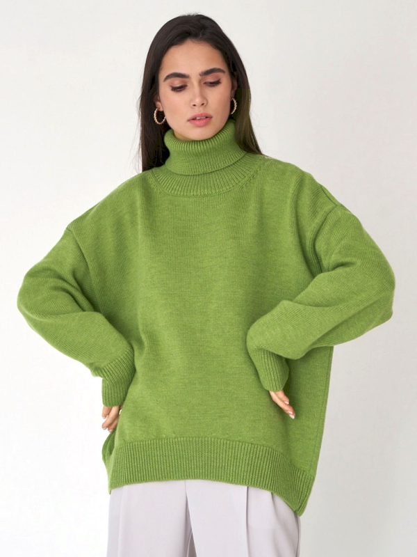 Suéteres de cuello alto verde elegante para mujer
