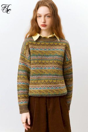 Suéteres de diseño retro moteado para mujer jersey de lana