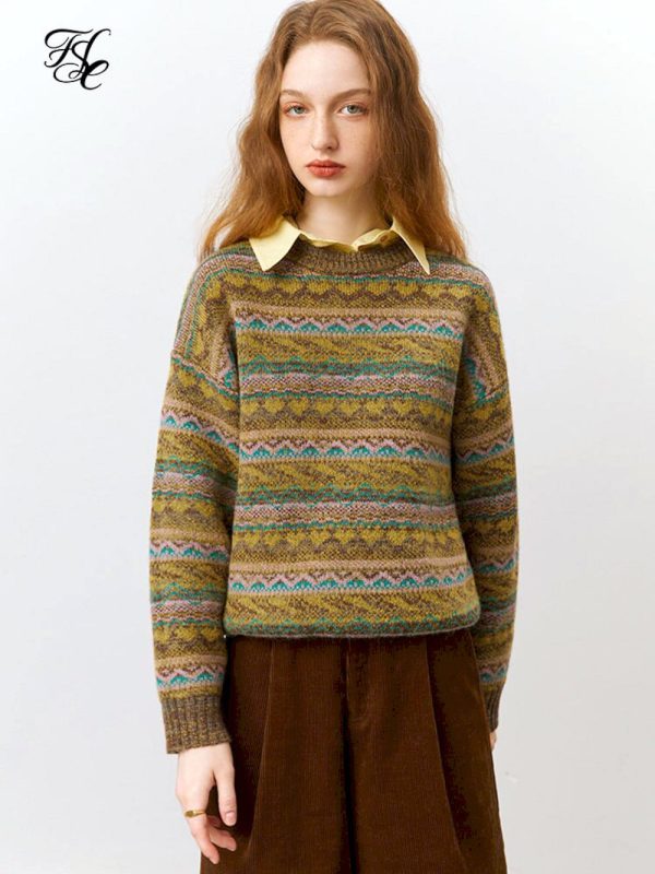 Suéteres de diseño retro moteado para mujer jersey de lana