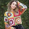 Suéteres de ganchillo hecho a mano bohemio para mujer