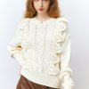 Suéteres de lana con borde de pétalo para mujer