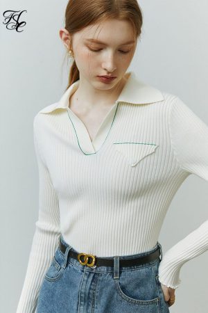 Suéteres de lana con cuello tipo polo para mujer