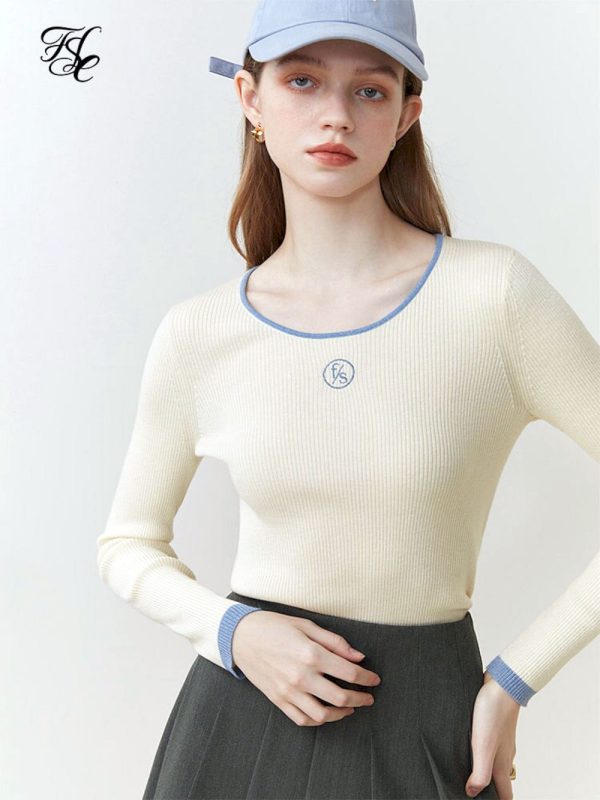 Suéteres de punto ajustado con cuello redondo para mujer