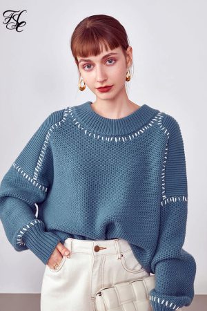 Suéteres holgado de cuello redondo para mujer