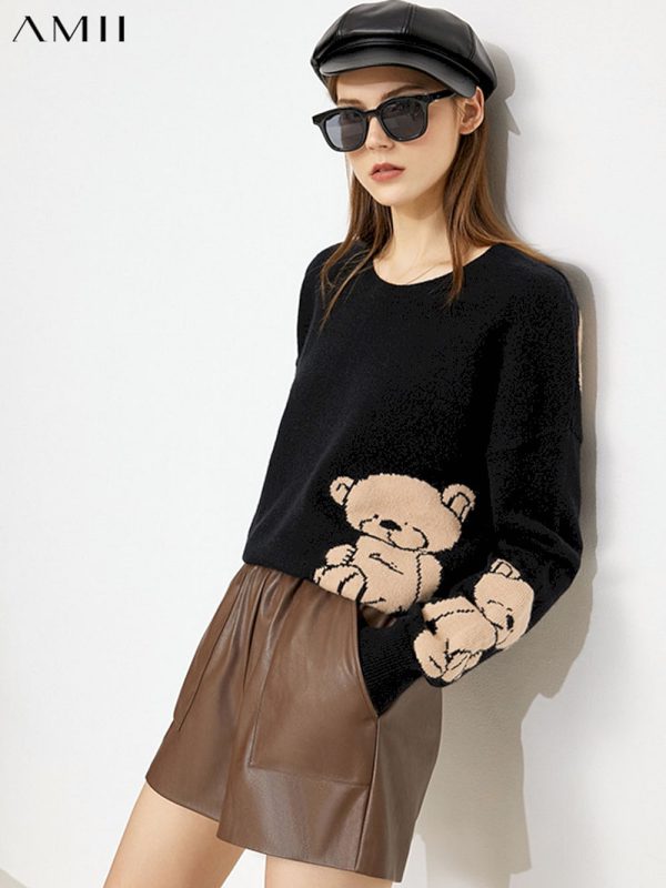 Suéteres minimalistas con estampado de oso para mujer