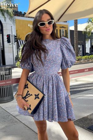 Vestidos ajustado de manga corta con cuello redondo para mujer