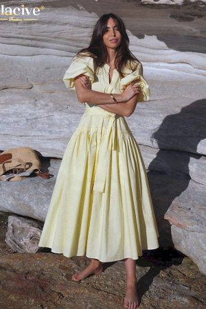 Vestidos amarillo holgado informal para mujer