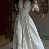 Vestidos blanco de una hilera de botones para mujer