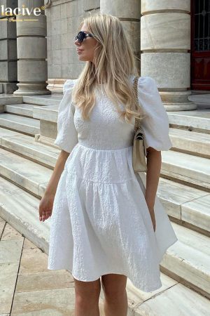 Vestidos blanco holgado de manga corta para mujer