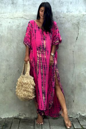 Vestidos bohemio rojo a rayas para mujer