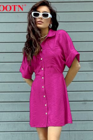 Vestidos camisero blanco con cuello vuelto para mujer