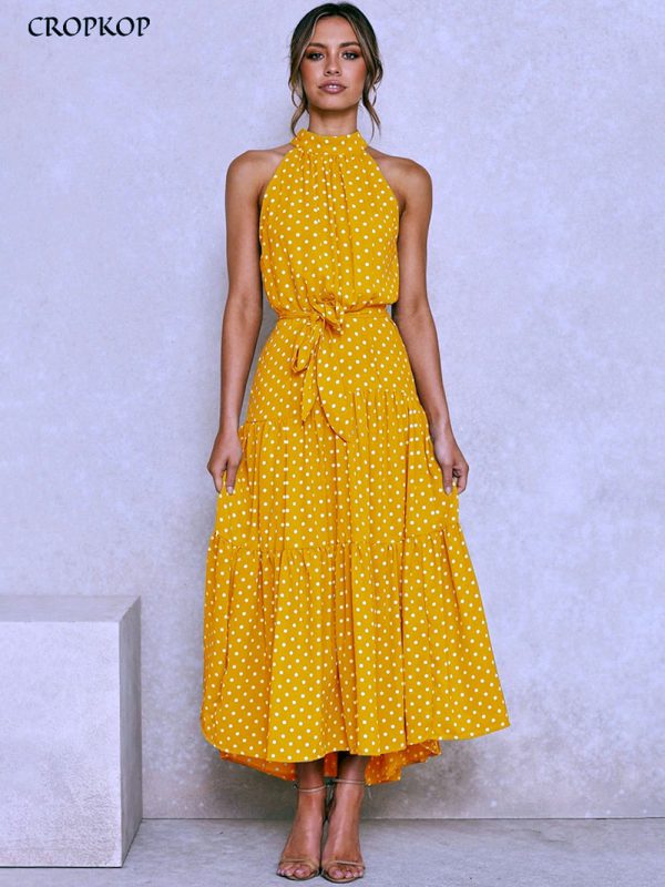 Vestidos casual verano mujer lunares palabra de honor largos amarillo florales ropa de mujer ropa de