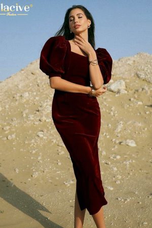 Vestidos ceñido de terciopelo rojo para mujer