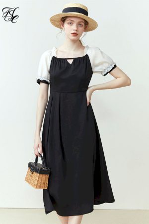 Vestidos con costuras de estilo francés hepburn para mujer