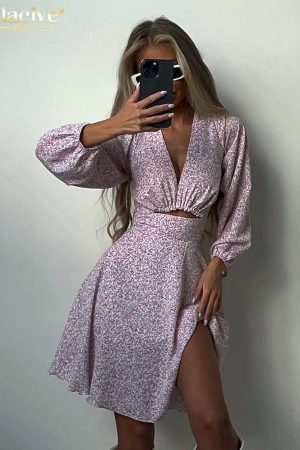 Vestidos cortos ajustado con cuello en v para mujer