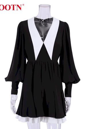 Vestidos cortos de algodón con manga acampanada para mujer