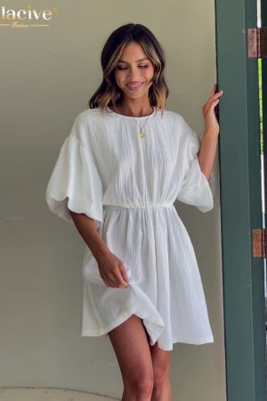 Vestidos cortos informal holgado de algodón para mujer