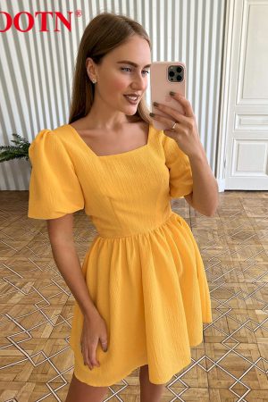 Vestidos cortos informal plisado de cintura alta para verano