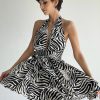 Vestidos cortos plisado sin mangas para mujer