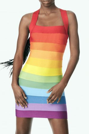 Vestidos de arcoíris para cuello halter con espalda descubierta