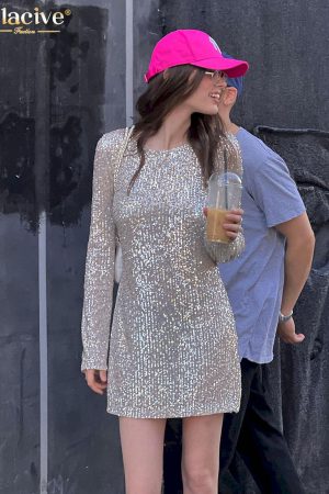 Vestidos de lentejuelas plateados para mujer