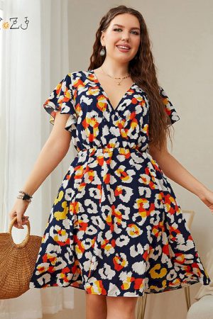 Vestidos de talla grande con cuello en v para mujer