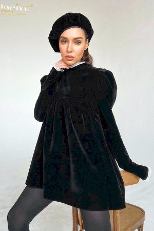 Vestidos de terciopelo negro holgados para mujer