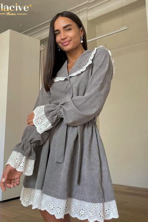 Vestidos grises holgados de moda para mujer