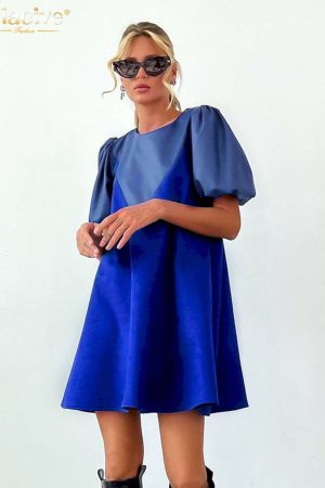 Vestidos holgado azul de manga corta para mujer