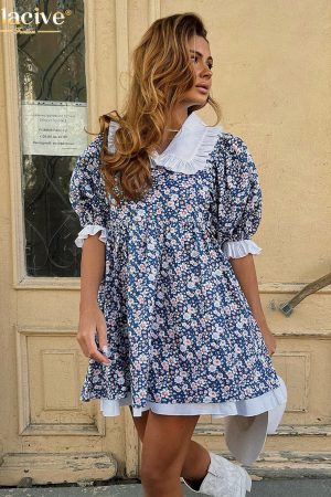 Vestidos holgado de manga corta con cuello de muñeca para mujer