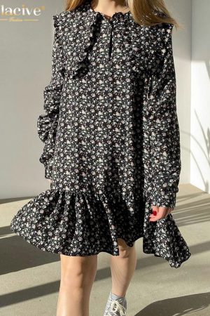 Vestidos holgado de manga larga con cuello redondo para mujer