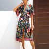 Vestidos informal bohemio con cuello en v y cintura alta para mujer