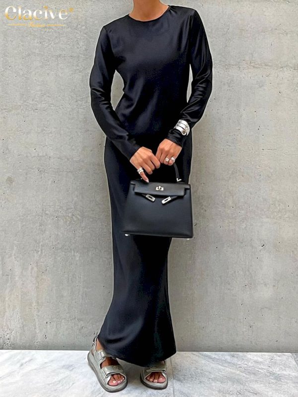 Vestidos informales de satén negro para mujer