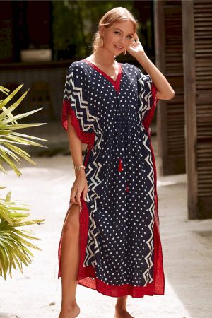 Vestidos largos de algodón con borlas estampadas para mujer