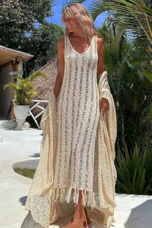 Vestidos largos de verano de malla transparente para playa
