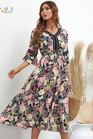 Vestidos largos floral vintage para mujer