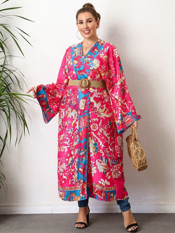 Vestidos largos tipo kimono con estampado bohemio para mujer