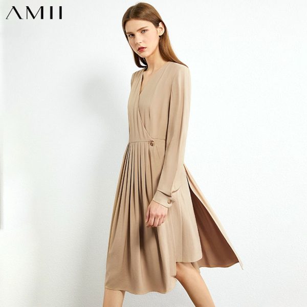 Vestidos liso plisado minimalistas para mujer
